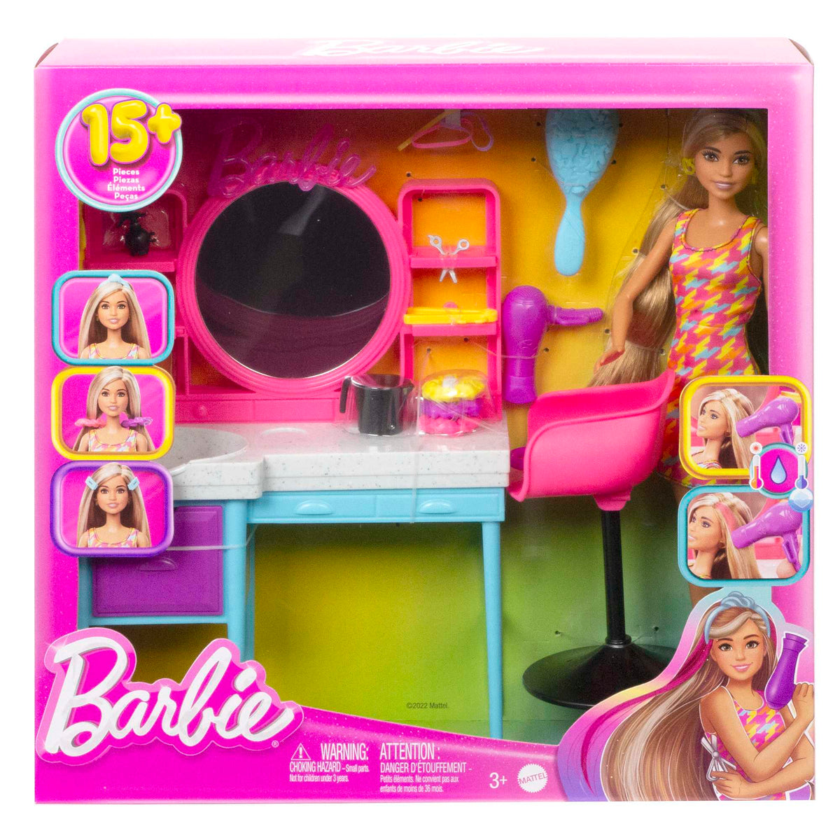 Barbie Hair Salon Playset with Doll Beauty Toy for Kids