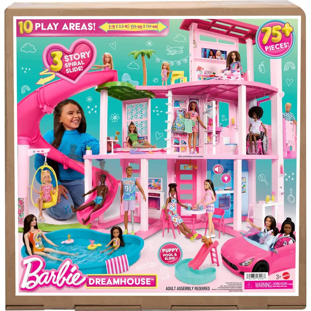 Barbie Dreamhouse Pool Party Doll House 3-Story Slide Toys for Kids
