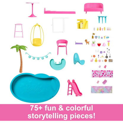 Barbie Dreamhouse Pool Party Doll House 3-Story Slide Toys for Kids
