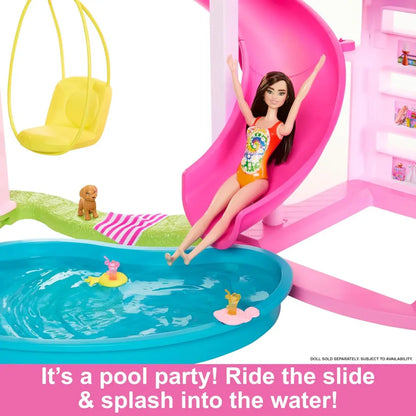 Barbie Dreamhouse Pool Party Doll House 3-Story Slide Toys for Kids