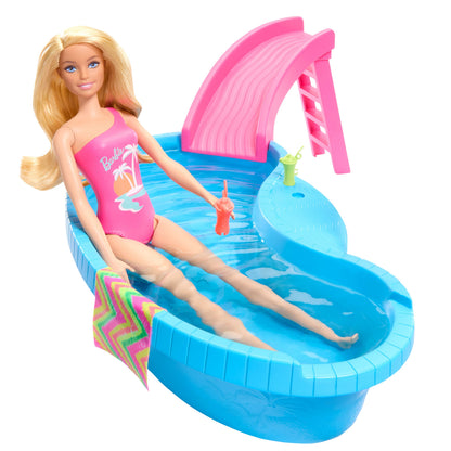 Barbie Doll and Pool Playset with Slide & Accessories for Kids