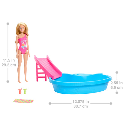 Barbie Doll and Pool Playset with Slide & Accessories for Kids