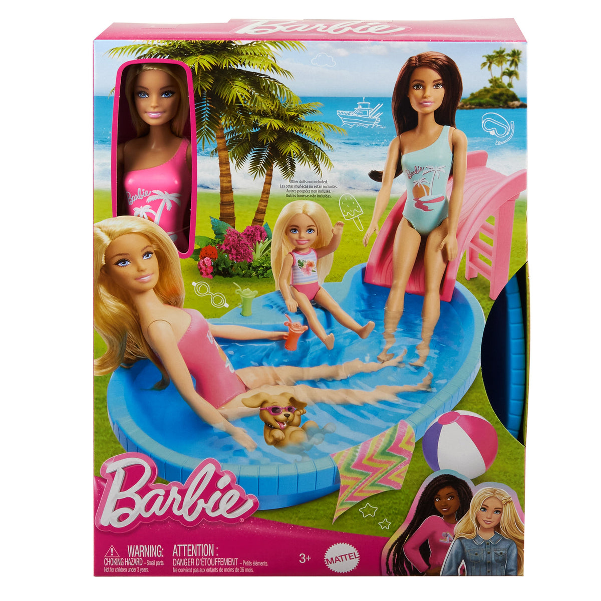 Barbie Doll and Pool Playset with Slide & Accessories for Kids