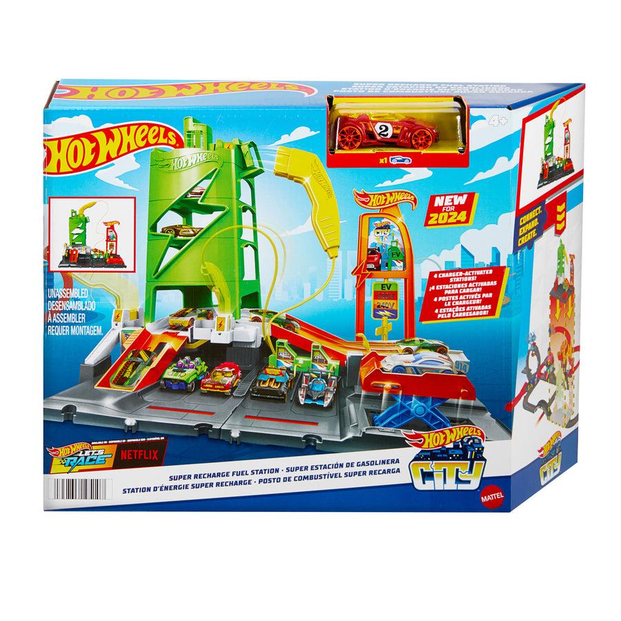 Hot Wheels City Super Recharge Fuel Station Playset with Toy Car