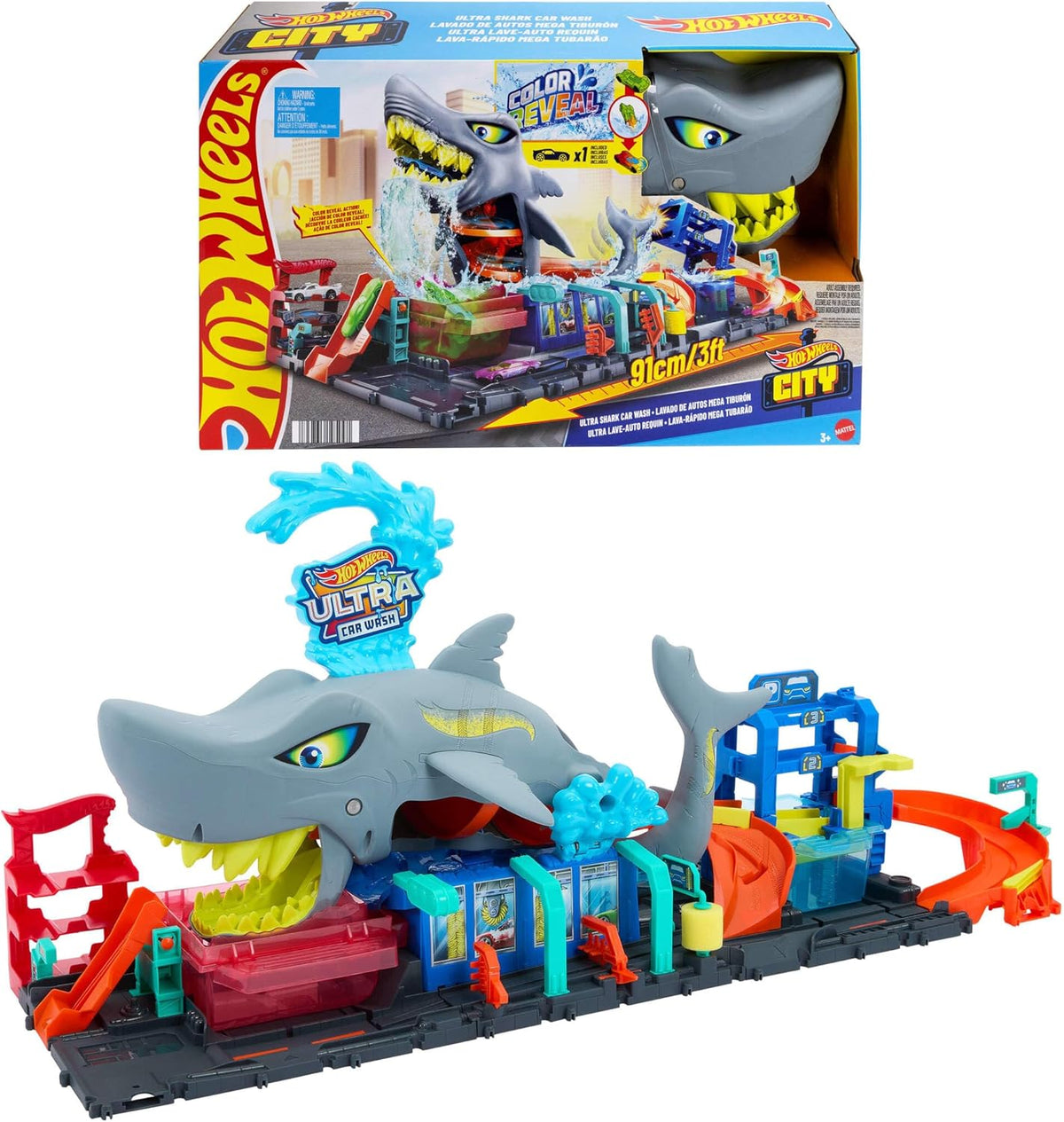 Hot Wheels City Ultra Shark Car Wash Playset for Kids