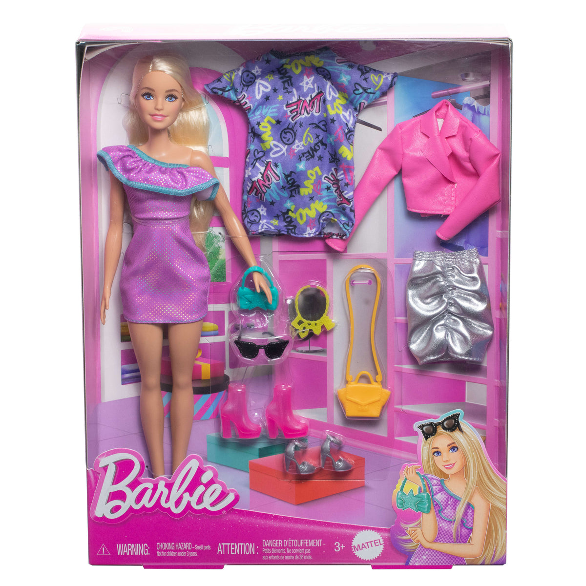 Barbie Doll with 3 Fashion Outfits Playset