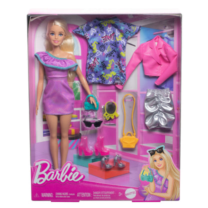 Barbie Doll with 3 Fashion Outfits Playset