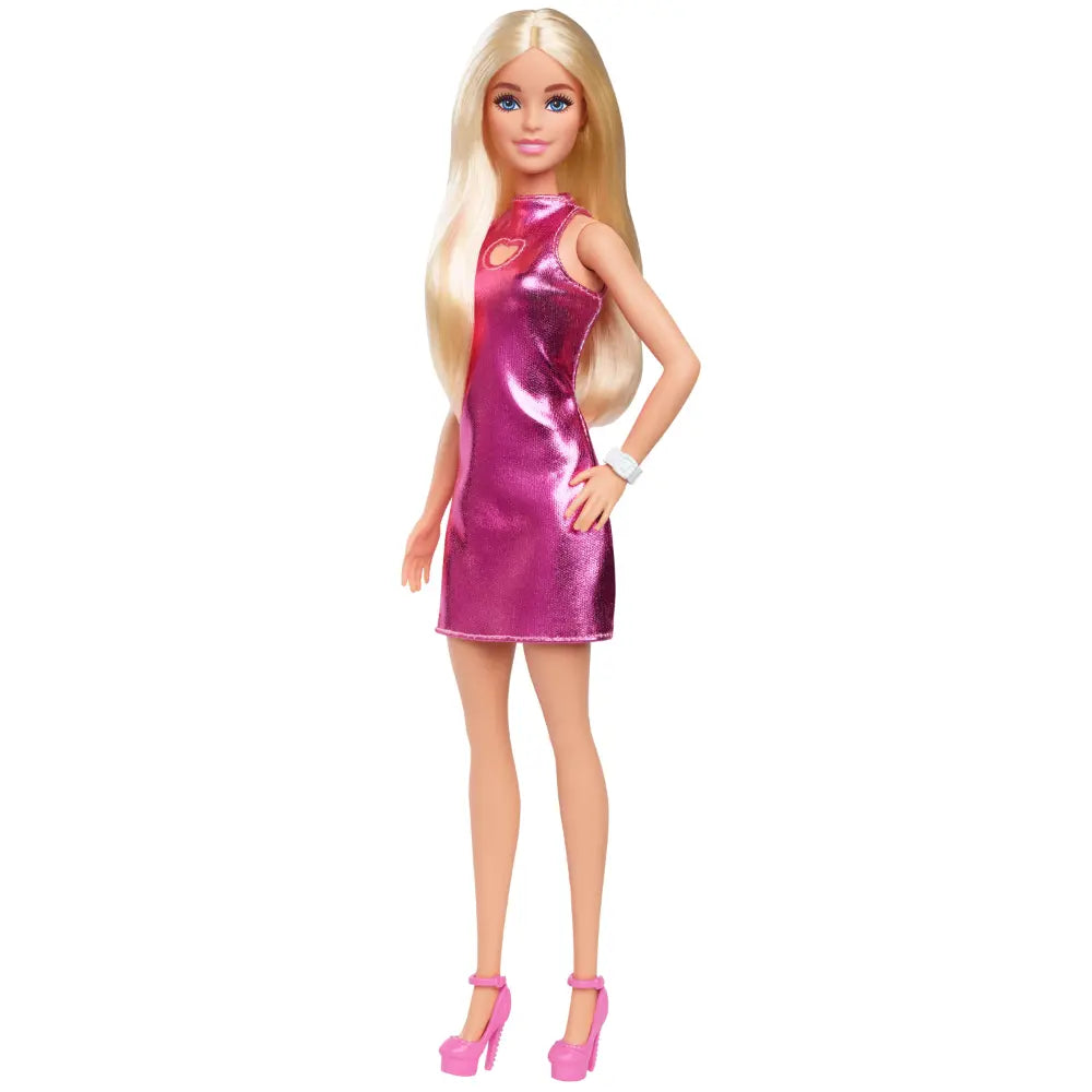 Barbie Fashionistas with Blonde Hair in Metallic Pink Mini Dress