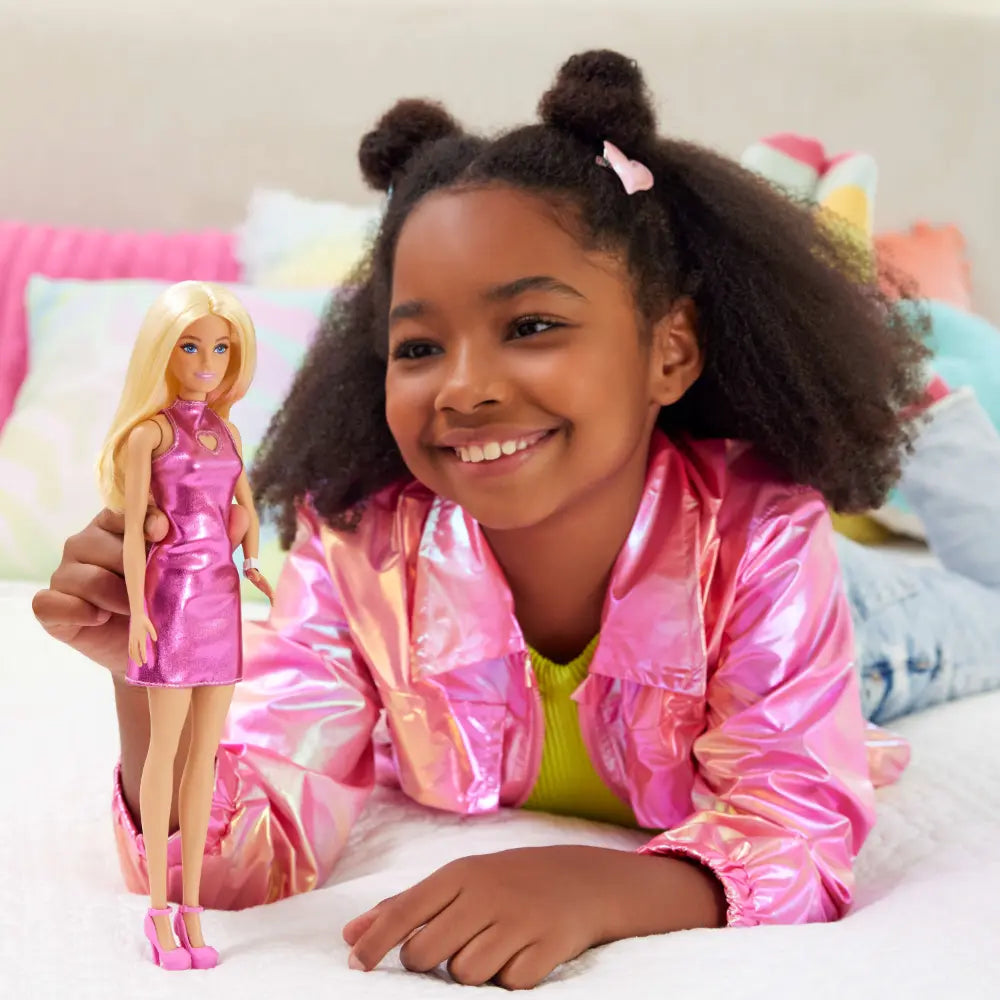 Barbie Fashionistas with Blonde Hair in Metallic Pink Mini Dress