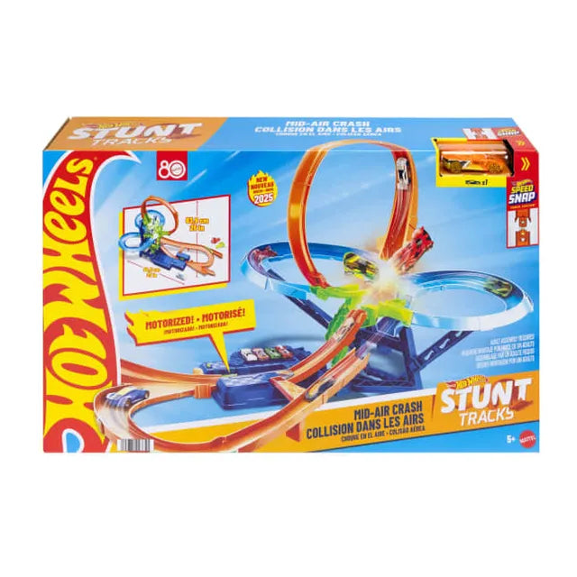 Hot Wheels Stunt Tracks Mid-Air Crash Track Set with Toy Cars