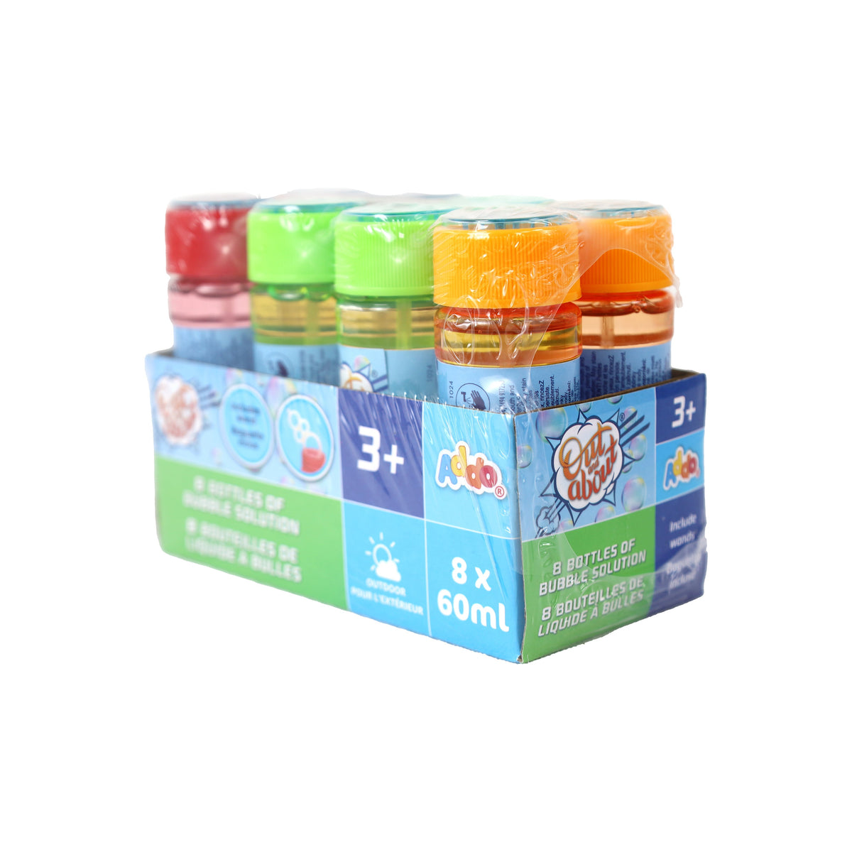 Addo Out and About Bubble Solution - 8 Pack of 60ml Portable Refills (480ml Total)