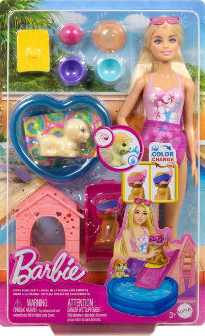 Barbie Puppy Pool Party Playset with Doll, Puppies & Accessories