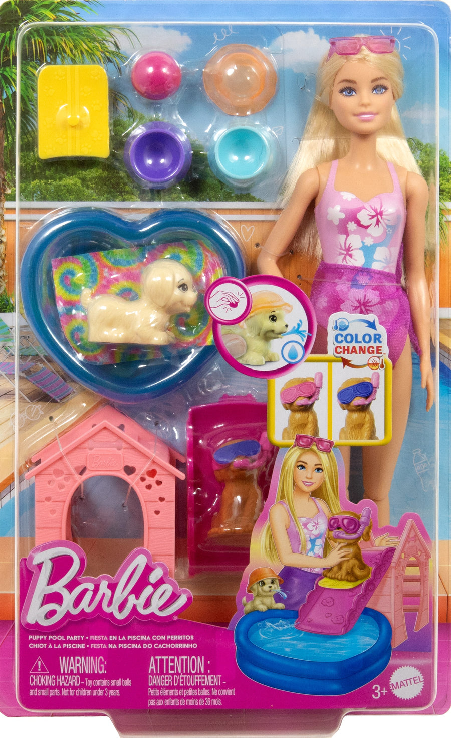 Barbie Puppy Pool Party Playset with Doll, Puppies & Accessories