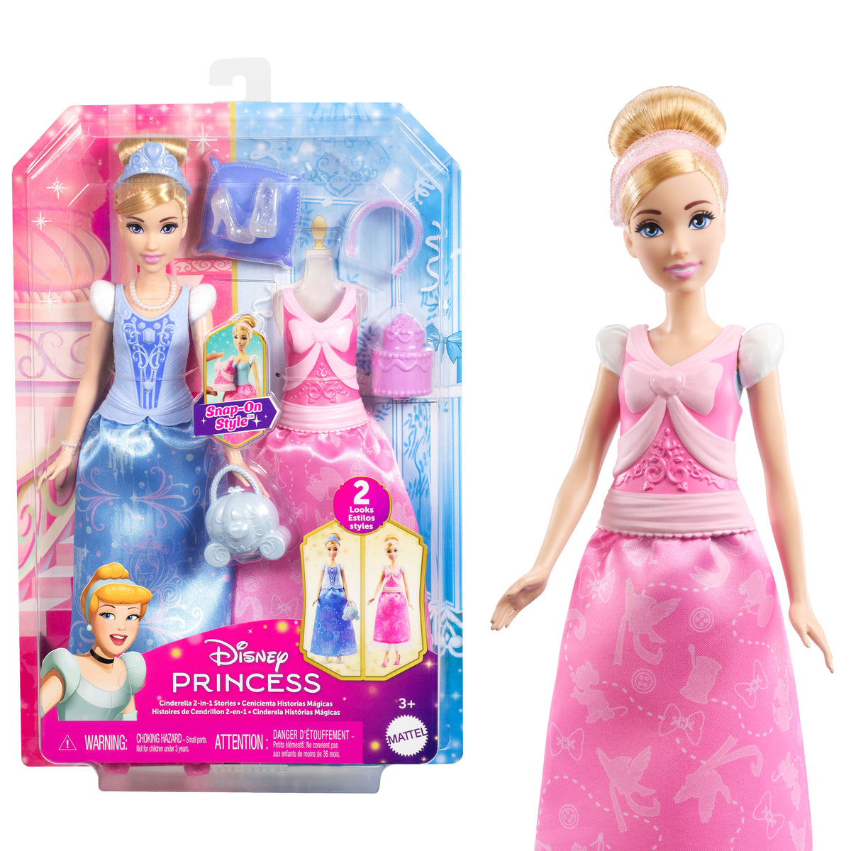 Disney Princess Cinderella 2-in-1 Stories Fashion Doll with 2 Looks & 9 Accessories