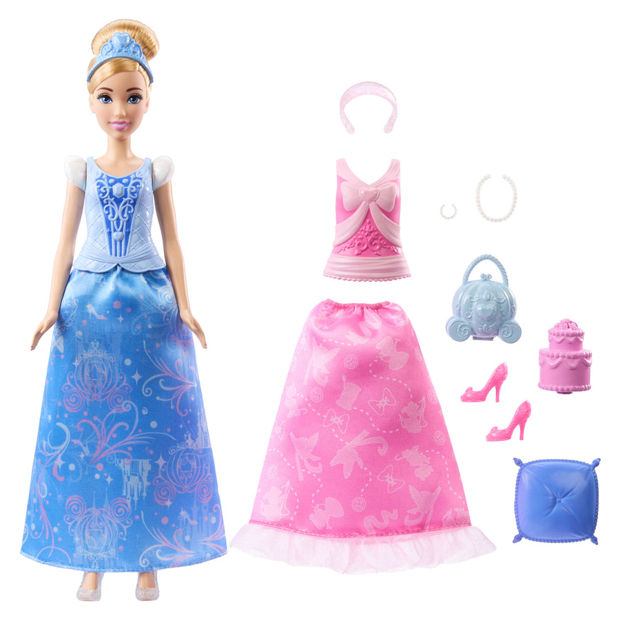Disney Princess Cinderella 2-in-1 Stories Fashion Doll with 2 Looks & 9 Accessories