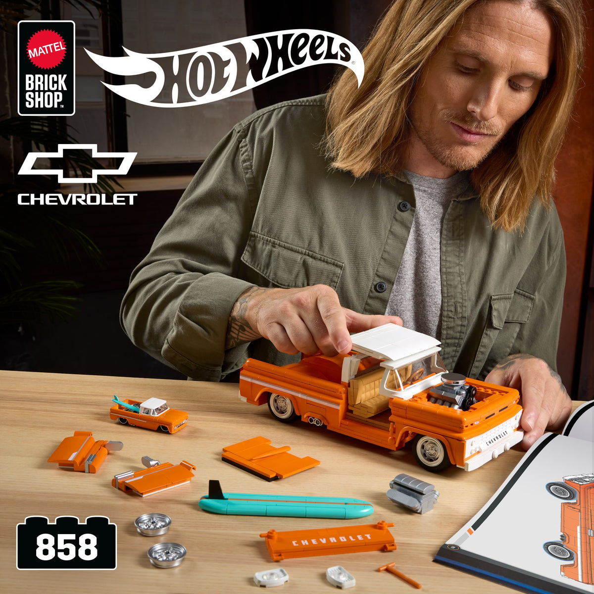 Hot Wheels Brick Shop Custom Chevy Pickup 1:16 Scale Collectible Set