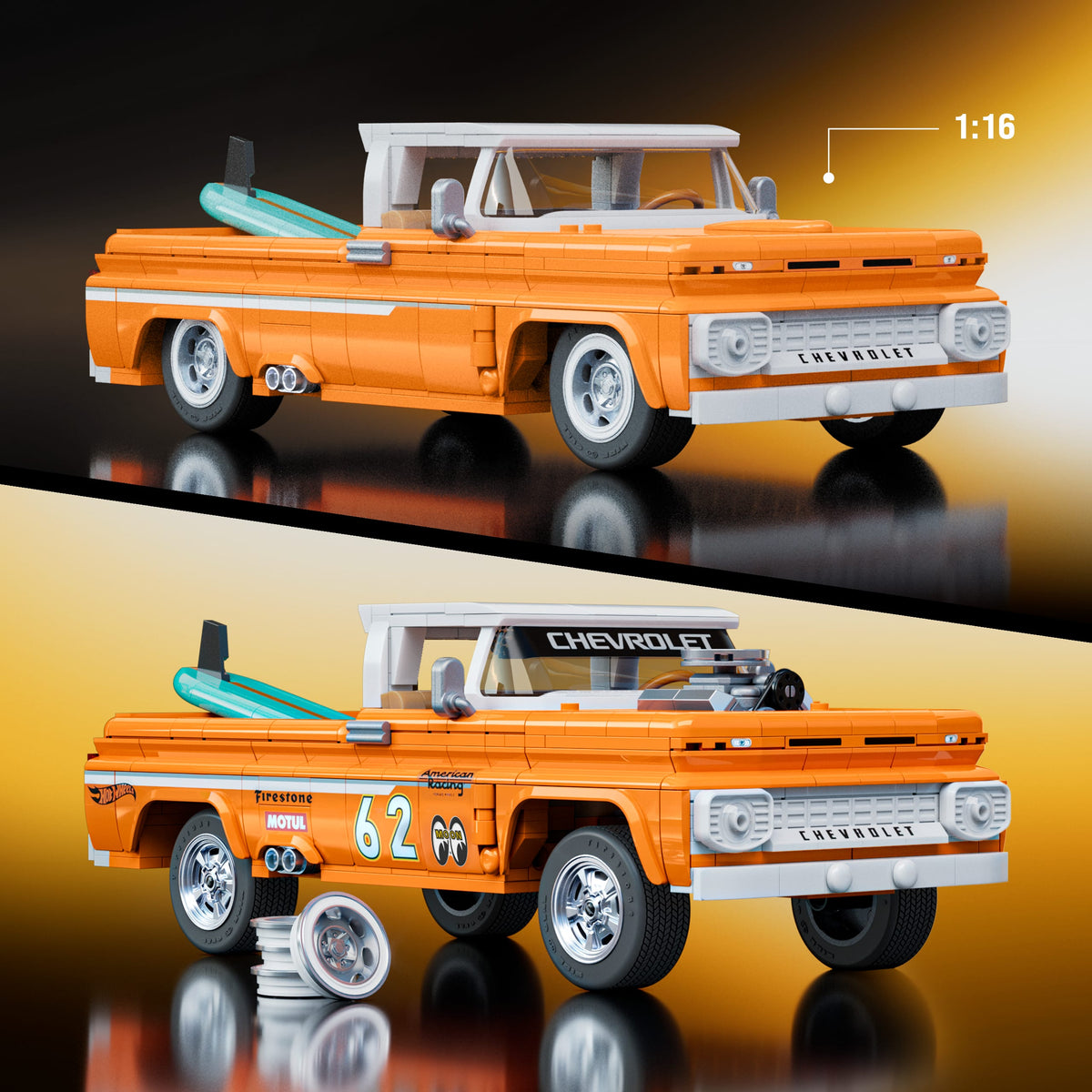 Hot Wheels Brick Shop Custom Chevy Pickup 1:16 Scale Collectible Set