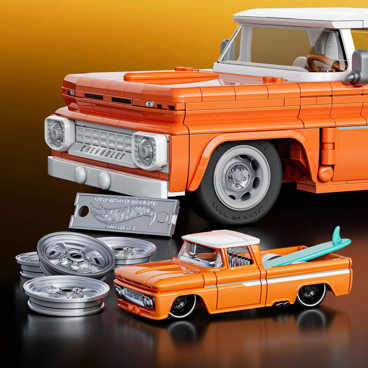 Hot Wheels Brick Shop Custom Chevy Pickup 1:16 Scale Collectible Set