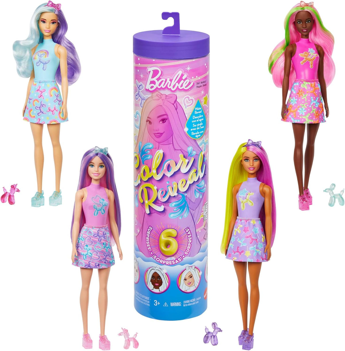 Barbie Balloon Animals Color Reveal Surprise Collectible Doll Toy for Kids