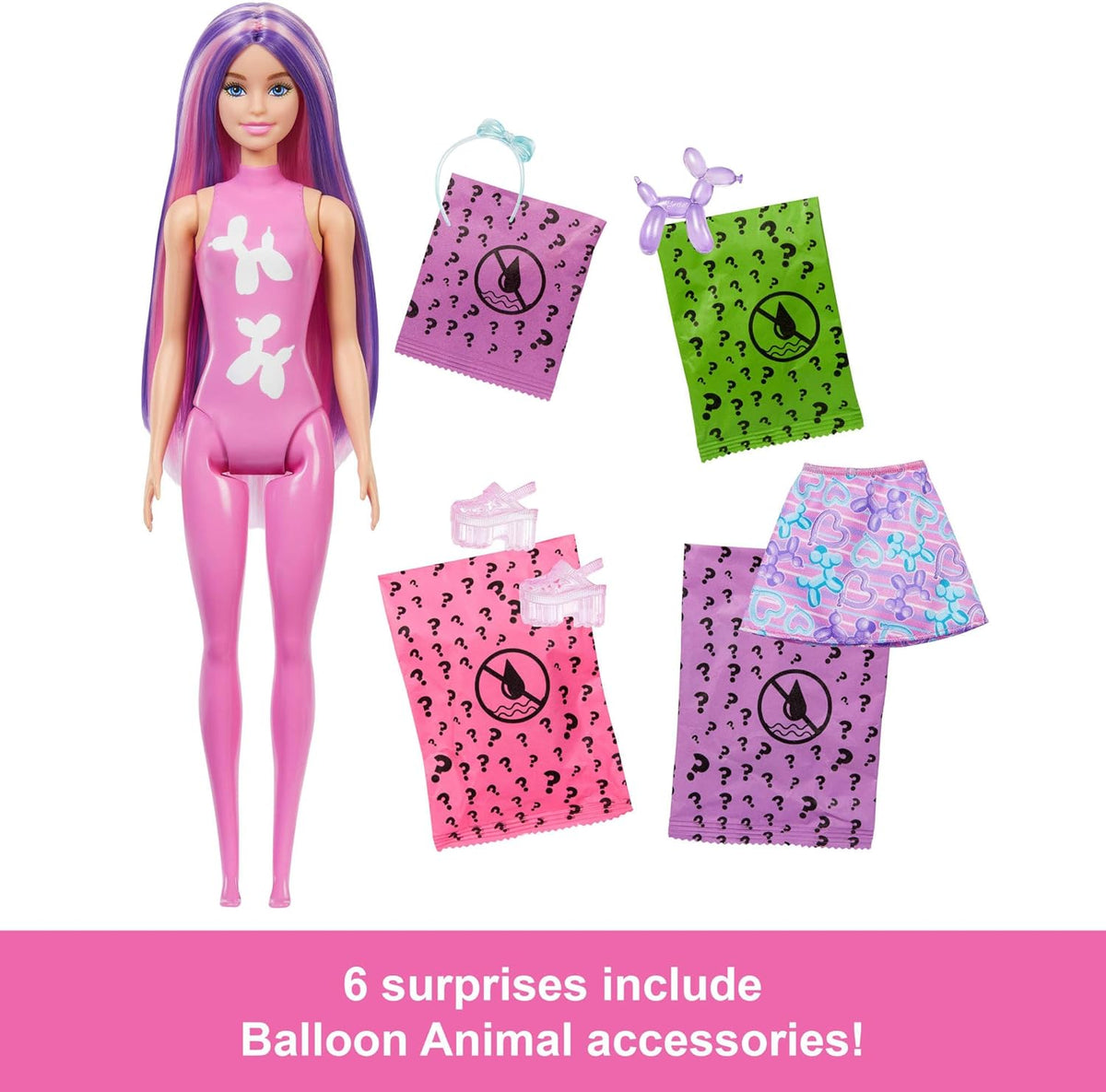 Barbie Balloon Animals Color Reveal Surprise Collectible Doll Toy for Kids
