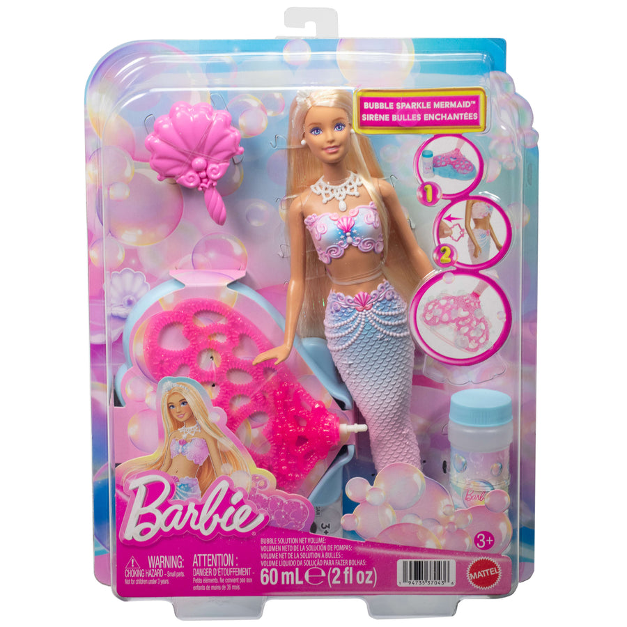 Barbie Bubble Sparkle Mermaid Doll with Accessories Bubble-Making Mermaid Toy for Kids