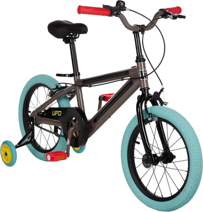Spartan Lit UFO Kids Bicycle with Training Wheels Metallic Grey 16 - Inch