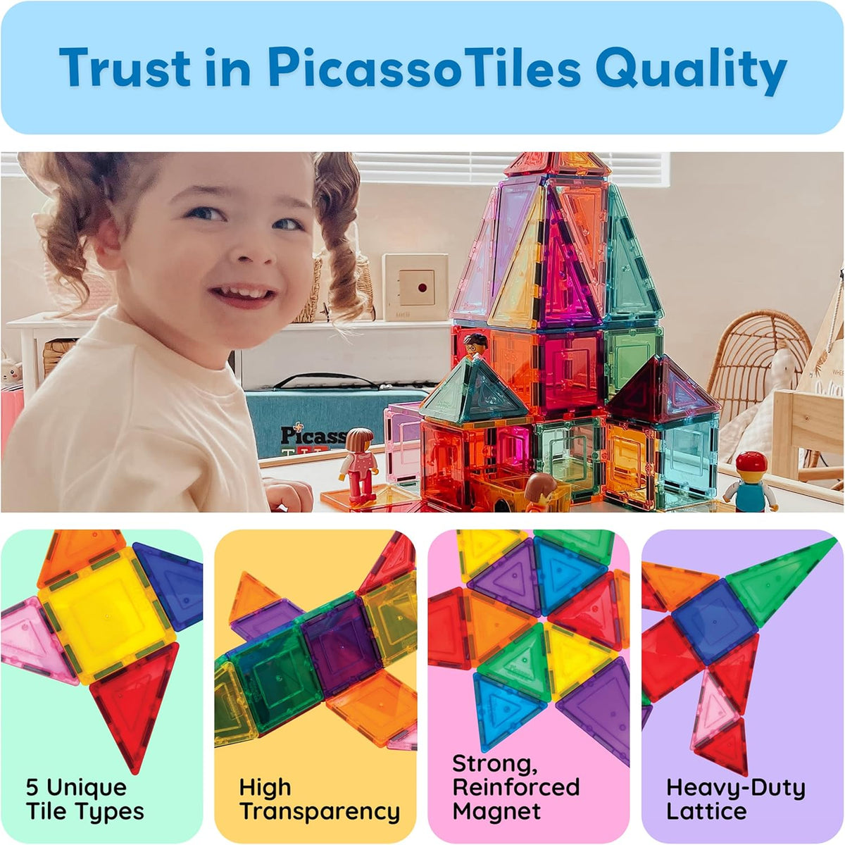 Picasso Magnetic Tiles Building Blocks 60-Piece