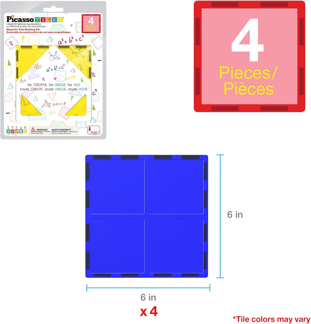 Picasso Magnetic Tiles Large Square Expansion 4-Piece