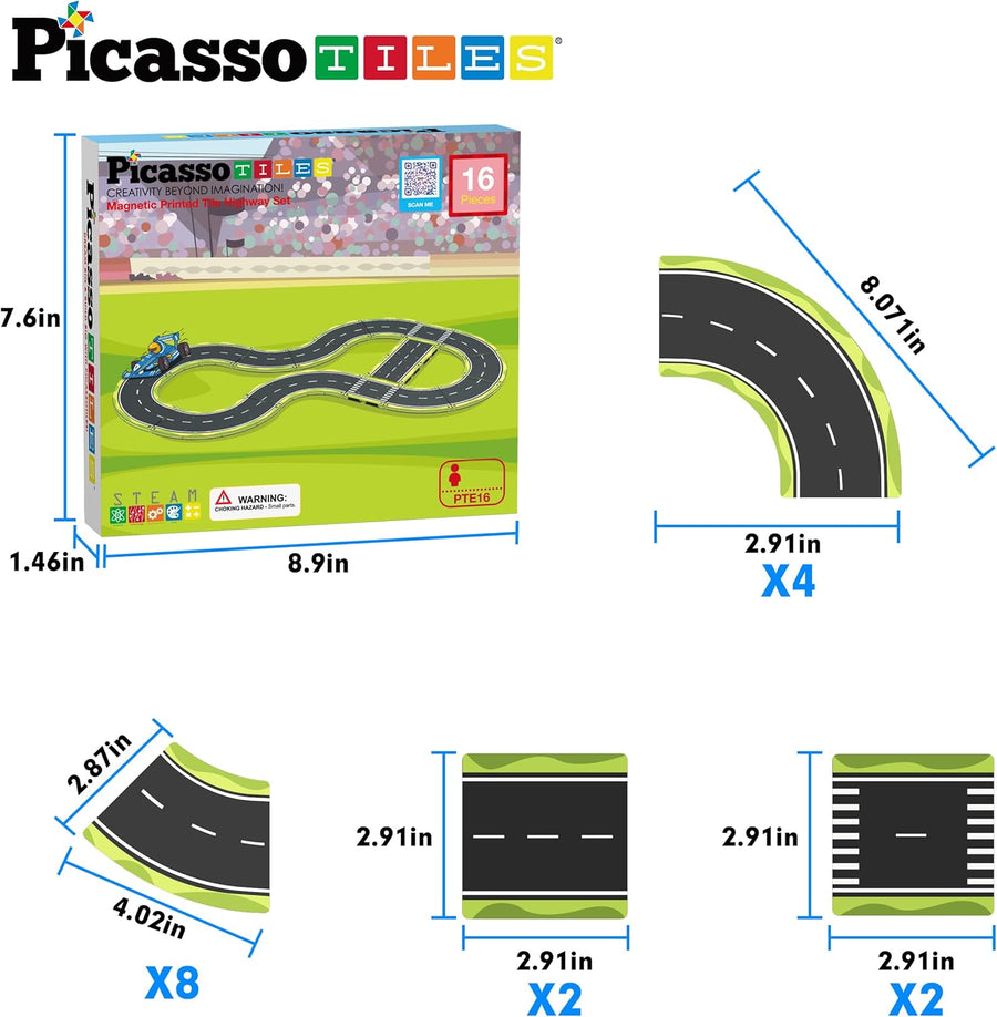 Picasso Magnetic Tiles Highway Printed Set 16-Piece