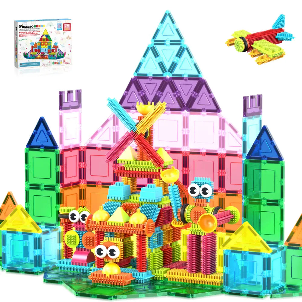 Picasso Magnetic Tiles with Hedgehog Building Block Set 75-Pieces