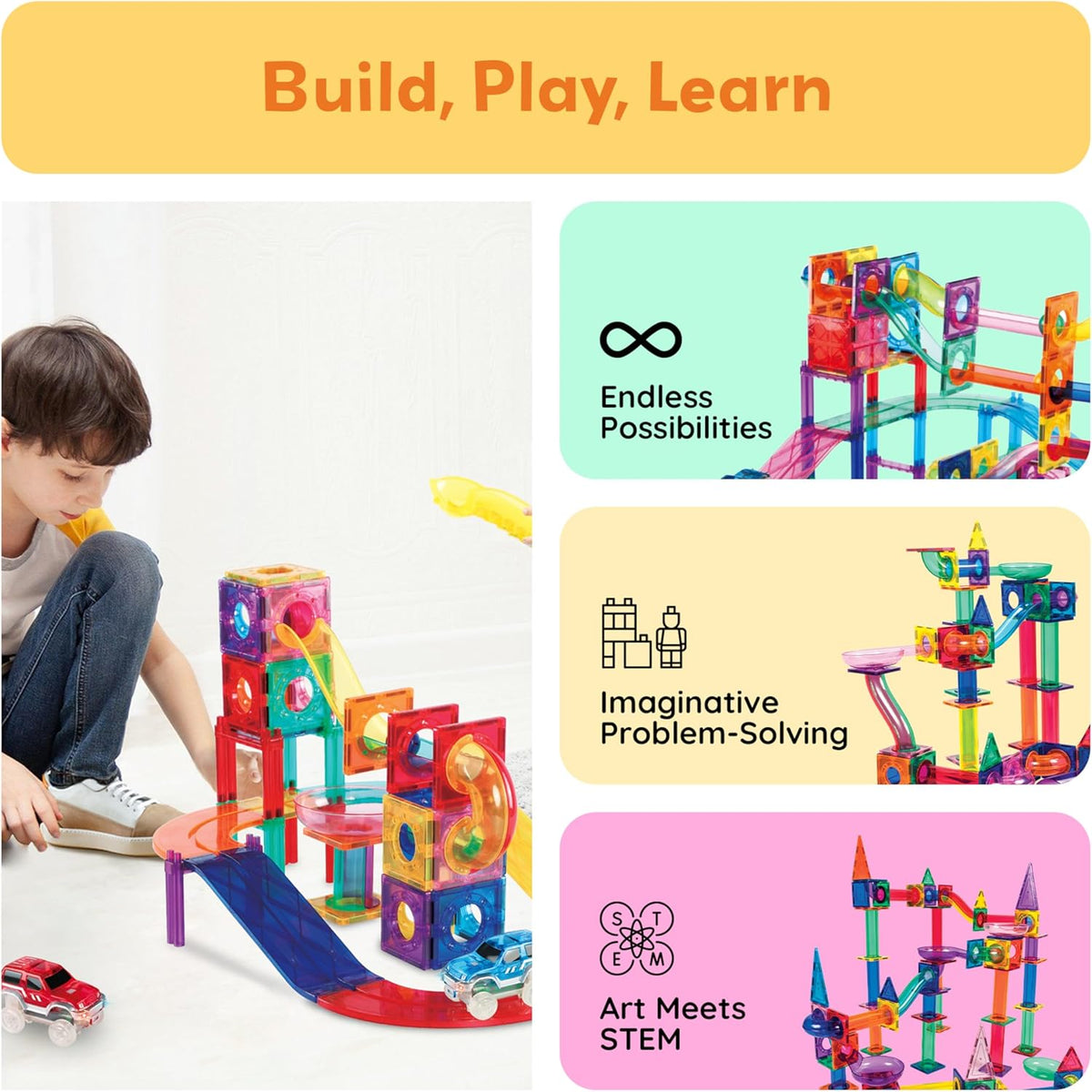 Picasso Magnetic Tiles 3-In-1 Race Track 108-Piece