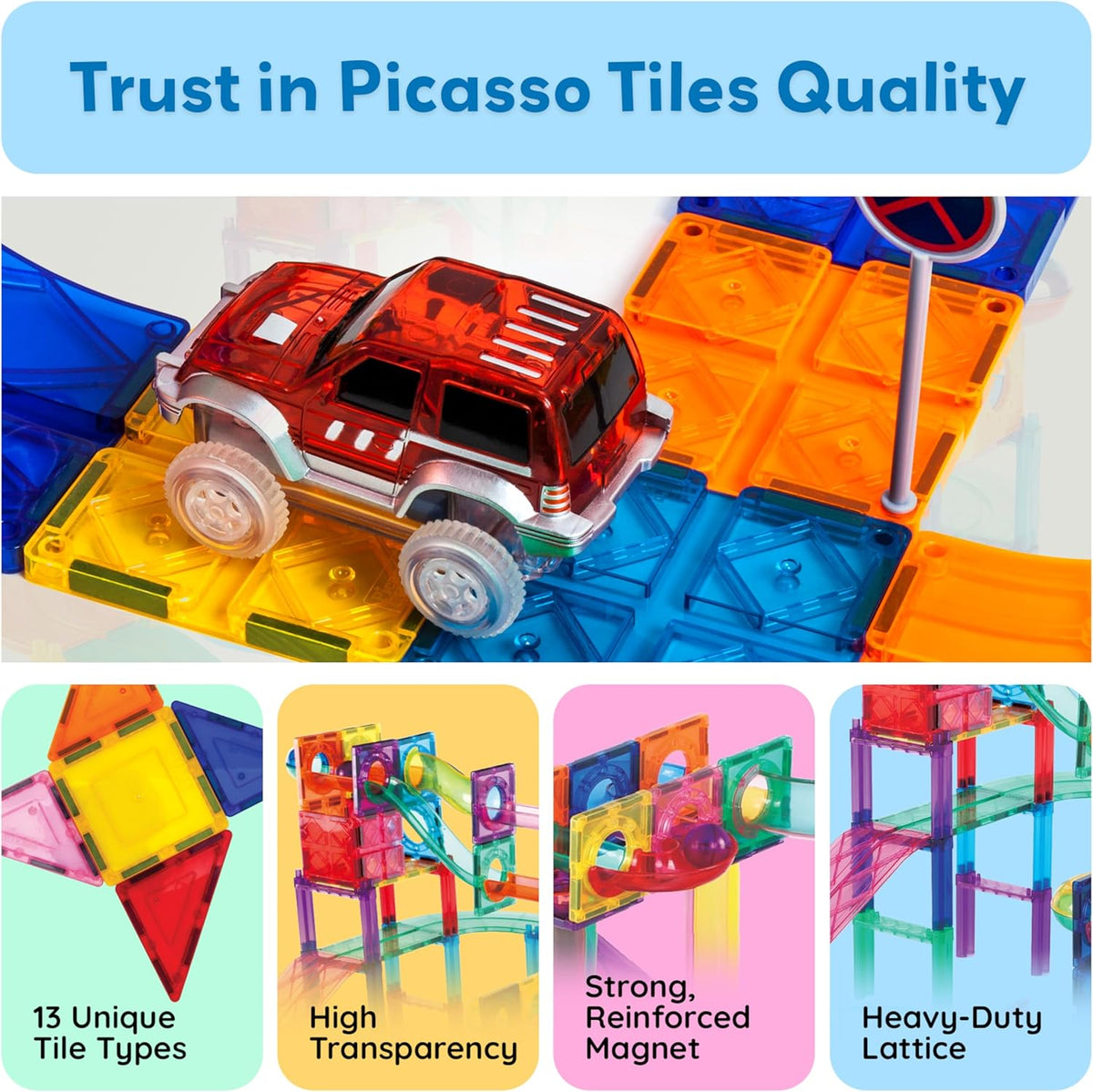 Picasso Magnetic Tiles 3-In-1 Race Track 108-Piece