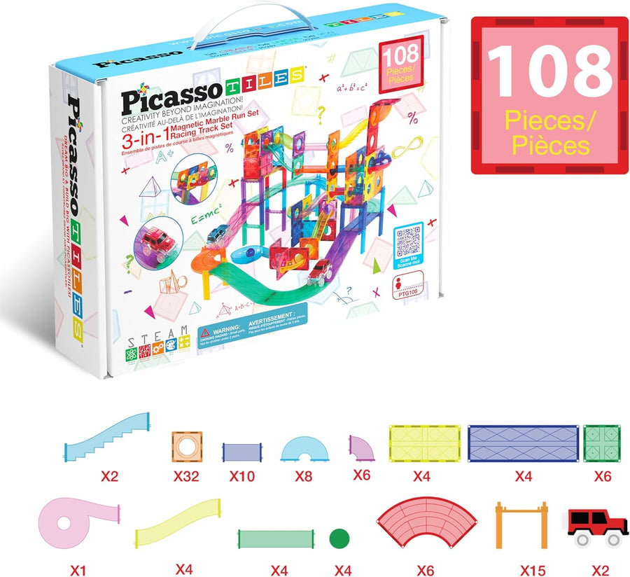 Picasso Magnetic Tiles 3-In-1 Race Track 108-Piece