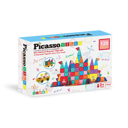 Picasso Magnetic Tiles Mini Diamond with 2Character + Car Truck 120-Pieces