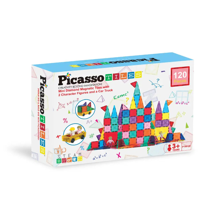 Picasso Magnetic Tiles Mini Diamond with 2Character + Car Truck 120-Pieces