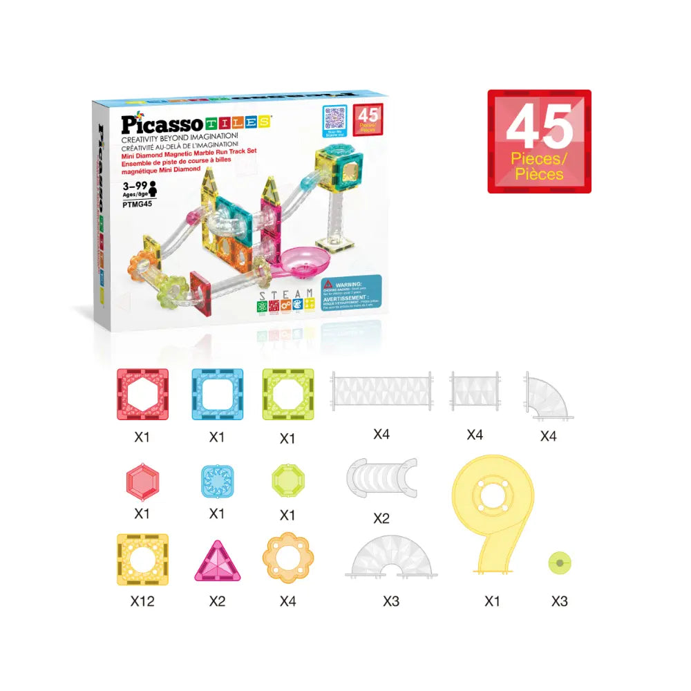 Picasso Magnetic Mini Diamond Marble Run Track Set 45-Pieces