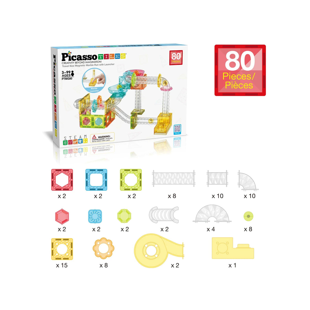 Picasso Magnetic Marble Run with Launcher 80-Piece