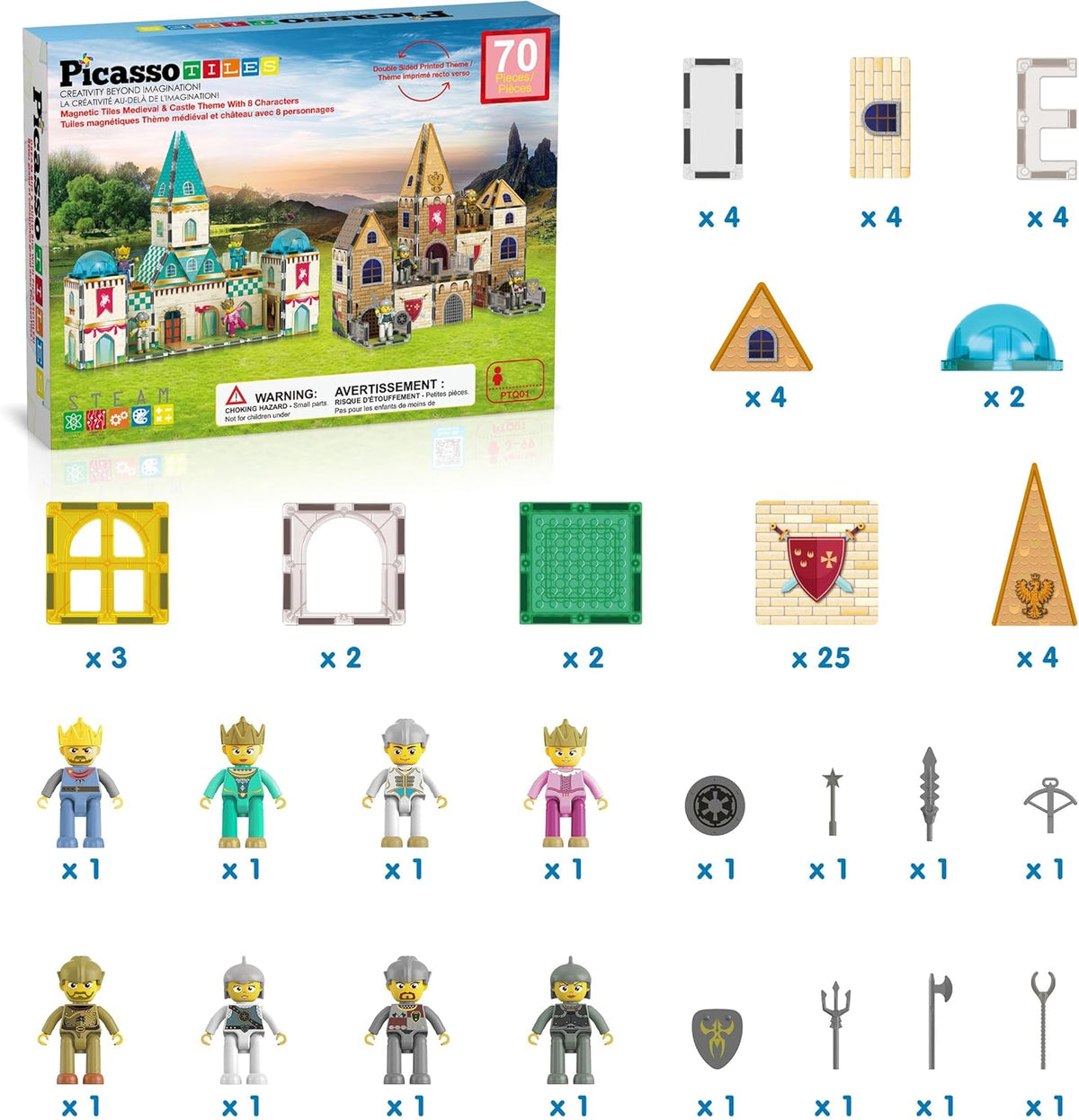 Picasso Magnetic Tiles Medieval Castle Theme 70-Piece