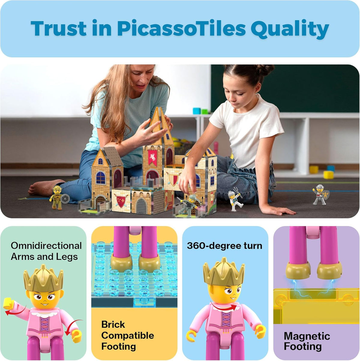 Picasso Magnetic Tiles Medieval Castle Theme 70-Piece