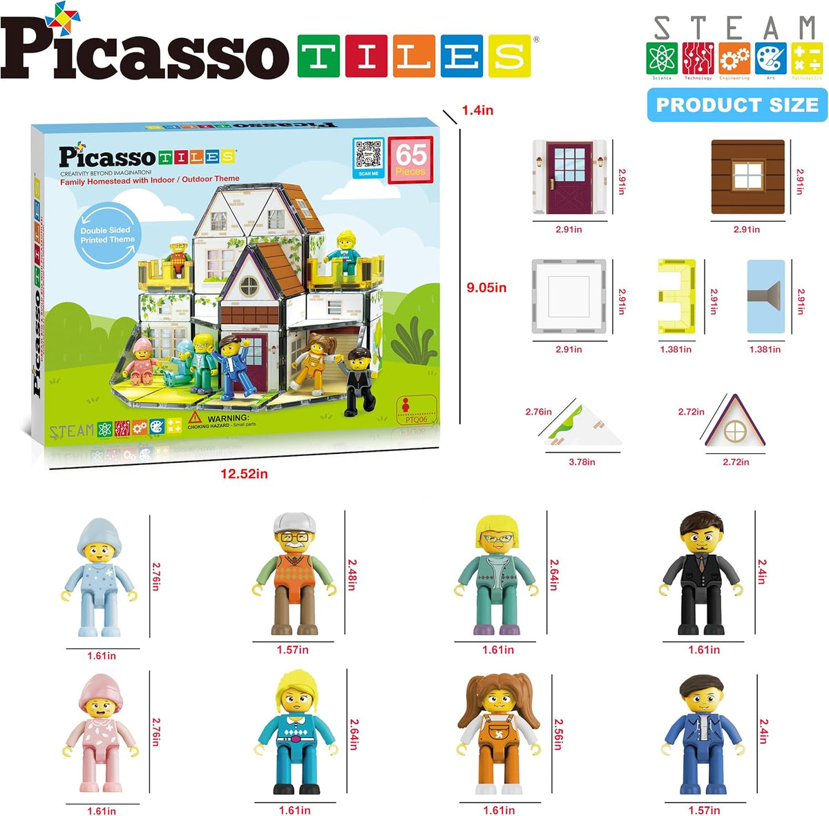 Picasso Magnetic Tiles Homestead Family Theme 65-Piece