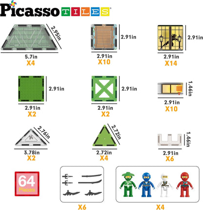 Picasso Magnetic Tiles Ninja Dojo 64-Piece