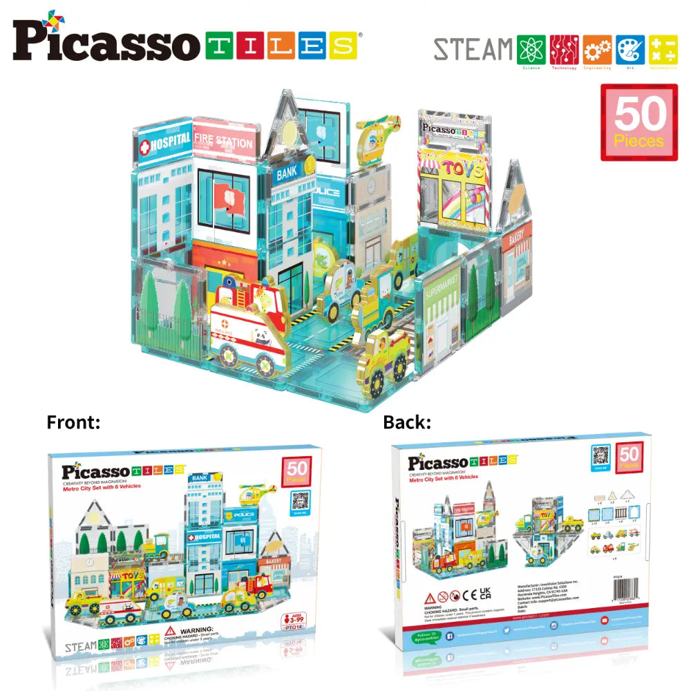 Picasso Magnetic 3D Metro City Set with 8 Vehicles 50-Pieces