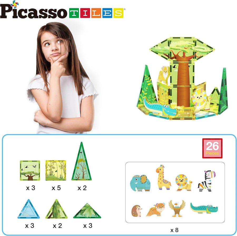 Picasso Magnetic Tiles Safari Set 26-Piece
