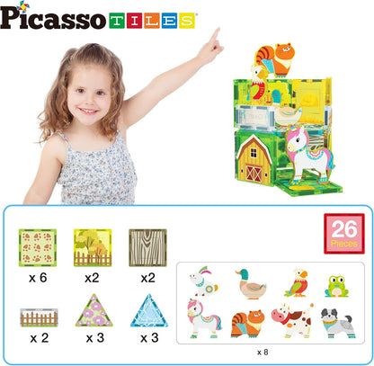 Picasso Magnetic Tiles Farm Animal Set 26-Piece