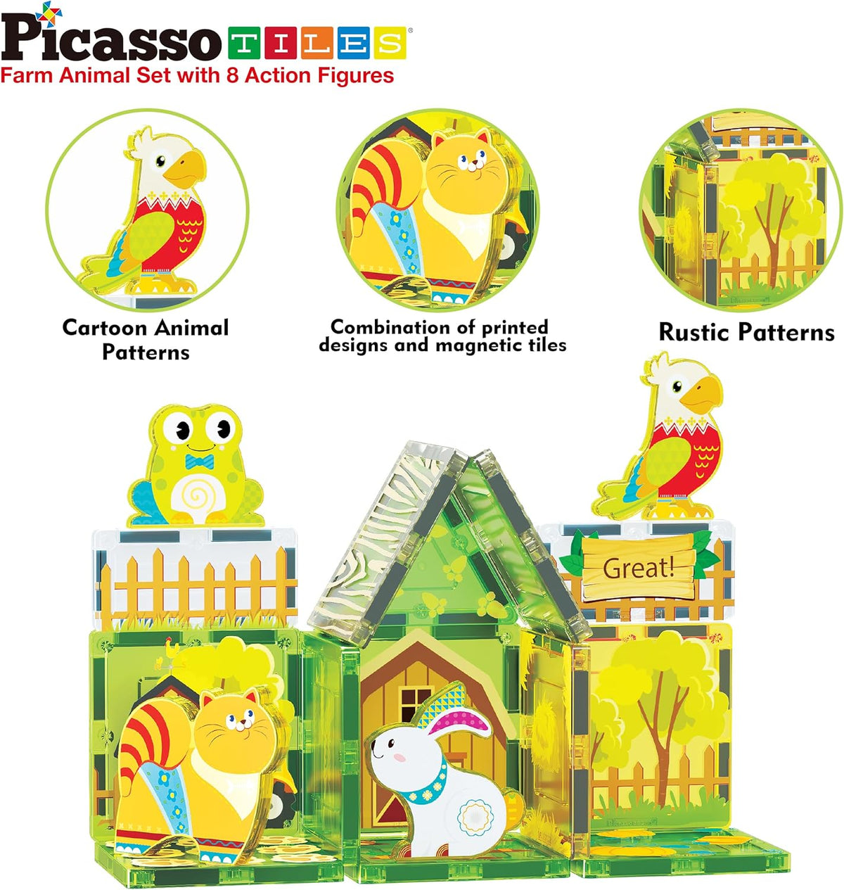 Picasso Magnetic Tiles Farm Animal Set 26-Piece