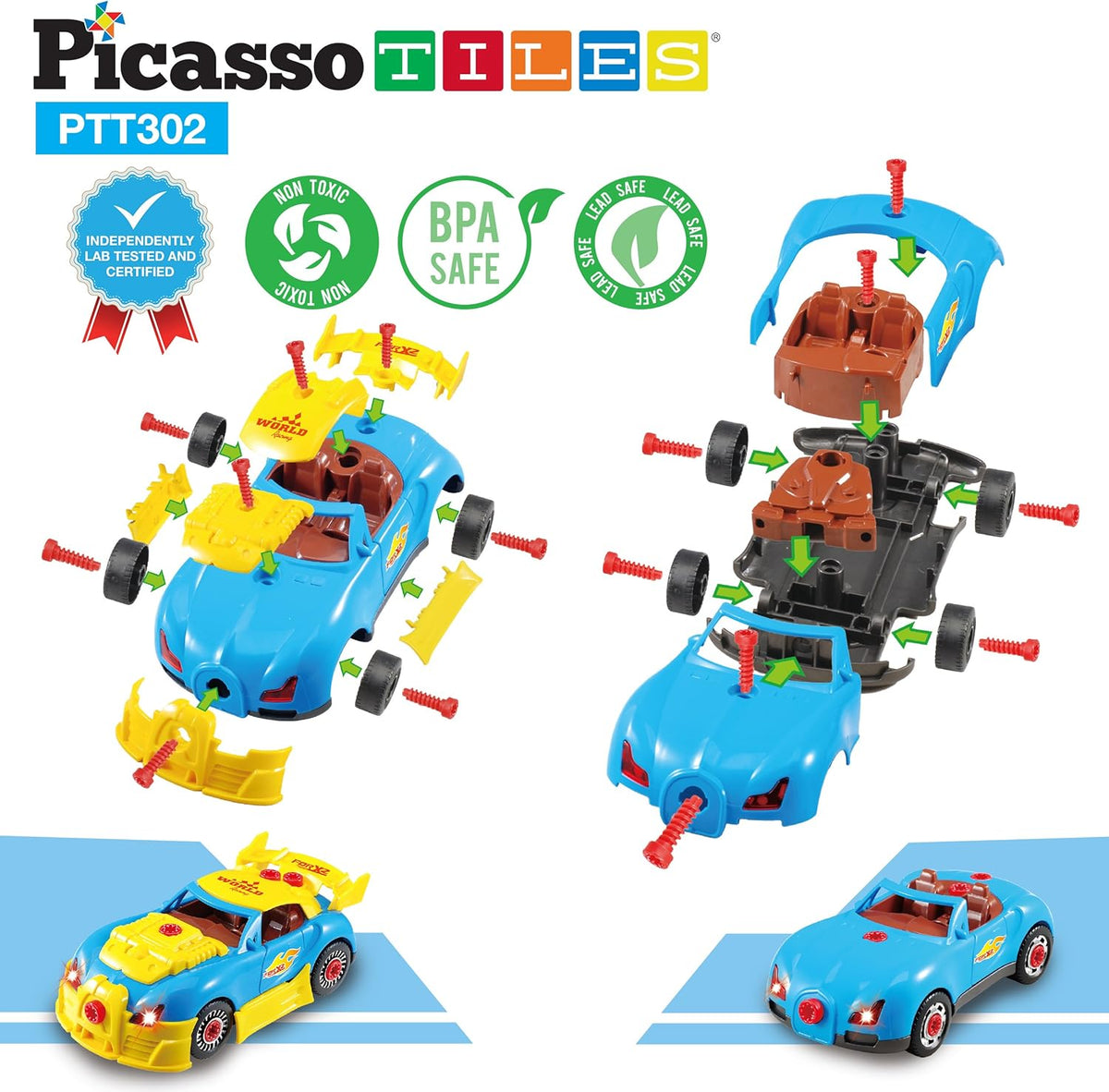Picasso Magnetic LED Race Car Educational Constructable Kit 30-Piece