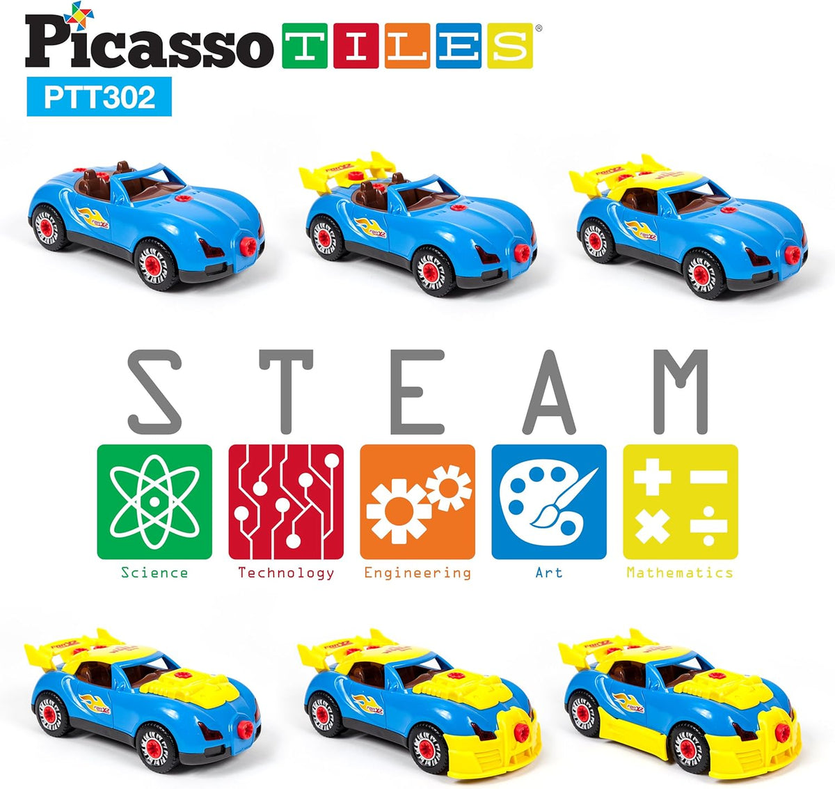 Picasso Magnetic LED Race Car Educational Constructable Kit 30-Piece