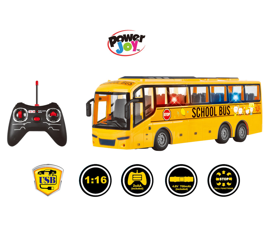 Power Joy RC School Bus with Lights Remote-Control Toy Bus for Kids