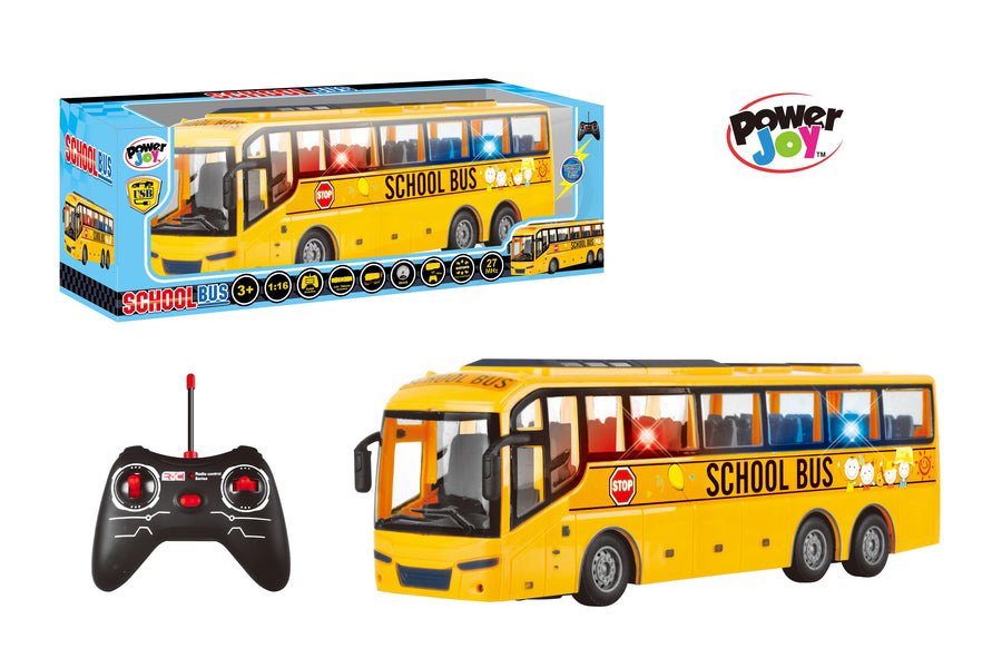 Power Joy RC School Bus with Lights Remote-Control Toy Bus for Kids