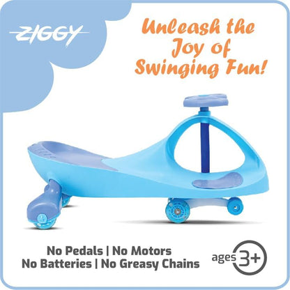 Ziggy Swing Car Blue Kids Ride-On Car with LED Wheels